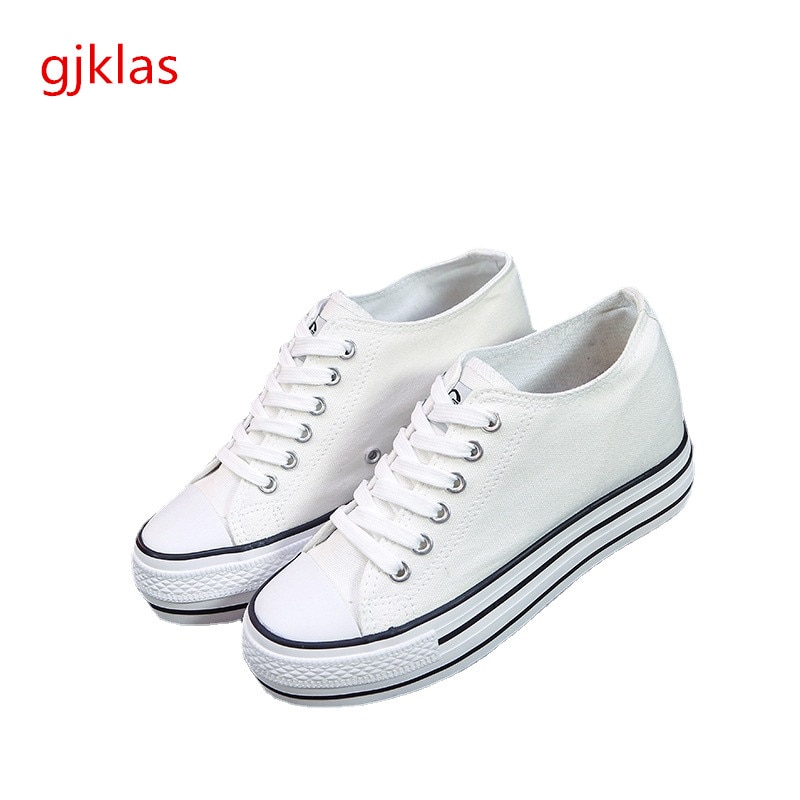 Canvas Shoes Women Wedge Sneakers Fashion Sport Shoes for Women Cheap Black Red White Sneakers Lace Up Hidden Heel Ladies Shoes