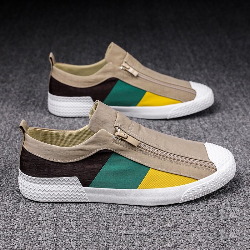 Canvas Vulcanize Mens Sneakers Shoes for Spring 2021 New Side Zipper Fashion Male Leisure Sneakers Vulcanize Canvas Shoes