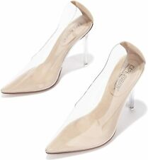 Cape Robbin Glass Doll Clear Nude Stiletto High Heels for Women, Slip On Shoes
