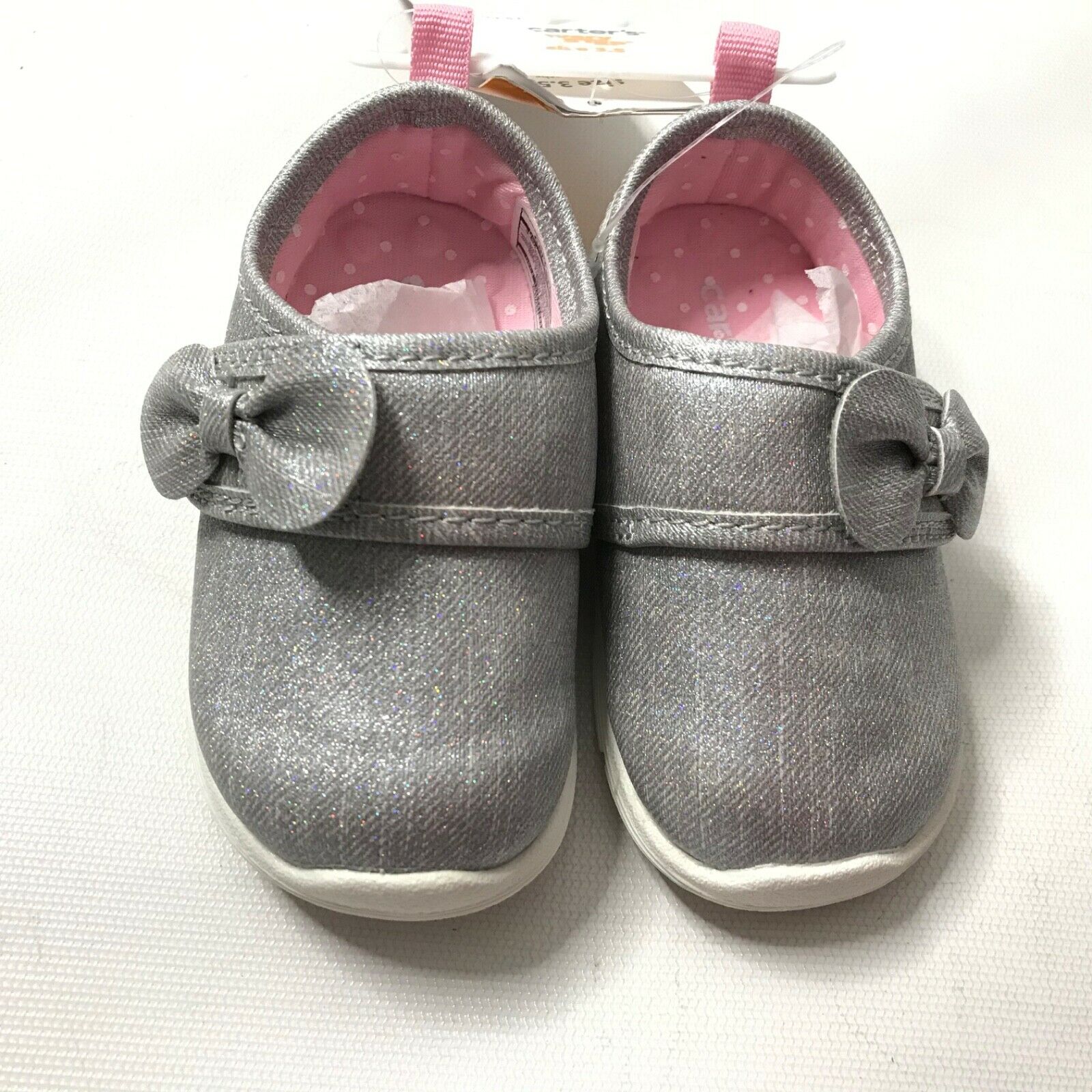Carter’s Baby Girl 6-9M Gray Glitter Dress Shoes Size 3.5 Infant Toddler Slip On