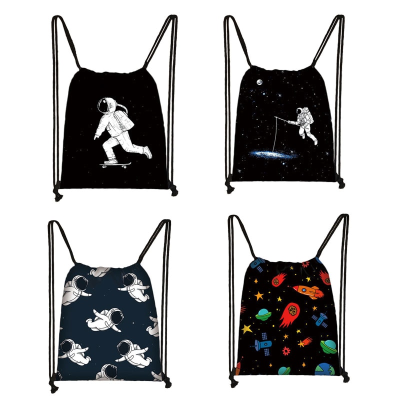 Cartoon Space AstronautsBackpack Boys Girls Travel Bag Children School Bags Book Bag Space Walk UFO Fashion Drawstring Bags