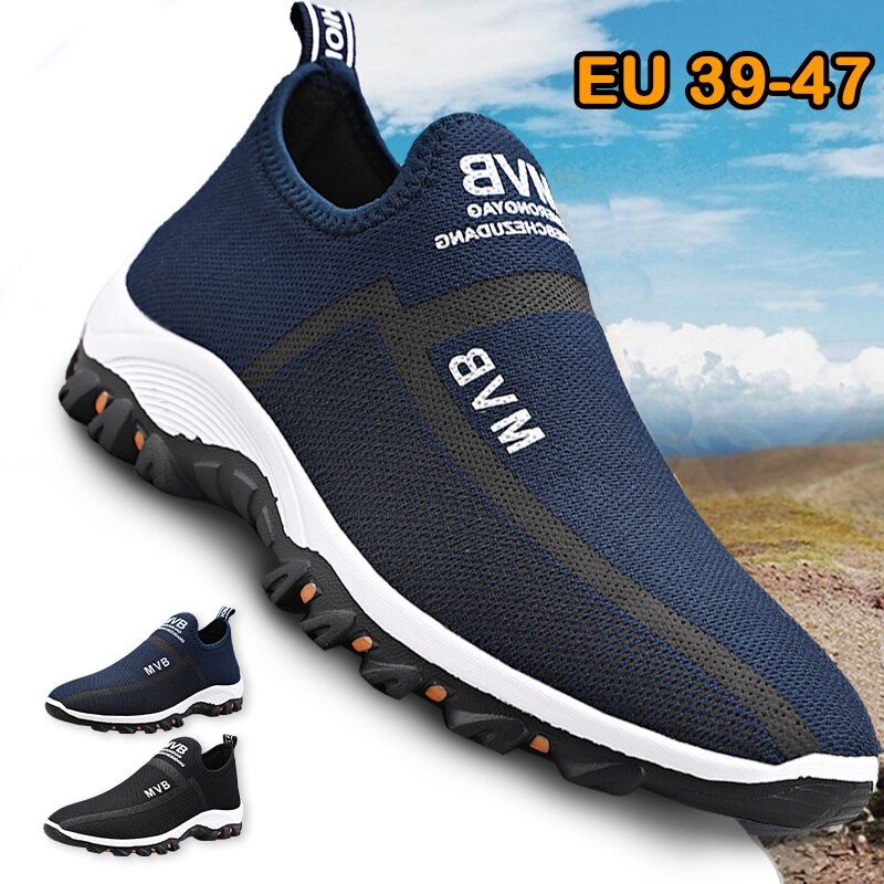 Casual Running Shoes Men Leather Outdoor Sneakers for Men Hiking Shoes Blue Waterproof Non-slip Mens Sport Shoes Plus Size 39-47