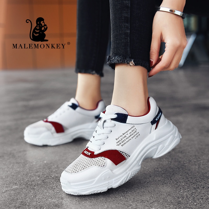 Casual Shoes Women Platform Chunky Sneakers 2021 Autumn Fashion Breathable Sport Sneakers White Height Increasing Clearance