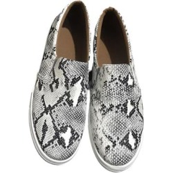 Casual Women Faux Leather Round Toe Snake Texture Slip On Shoes Non Slip Loafers - snakeskin