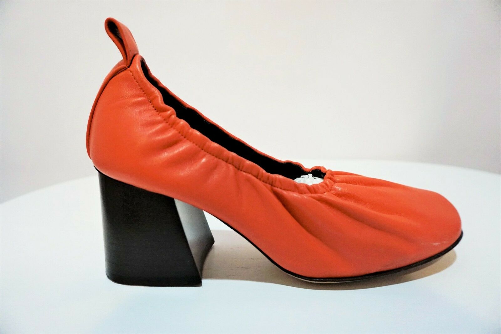 CELINE Red Orange Ballerinas Pumps Leather Glove Shoe Heels EU36.5/US 6 6.5 7