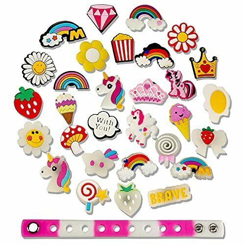 Charms for Crocs, 31PCS Rainbow Unicorn Aesthetic Shoe Pins with Glow In Night f