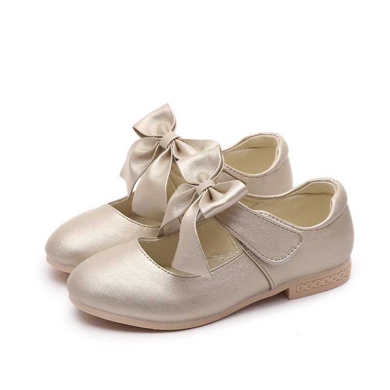 Children Bowknot Wedding Party Princess Shoes For Big Kids Girls White Pink Gold Dance Dress Shoes 5 6 7 8 9 11 10 12 Years old