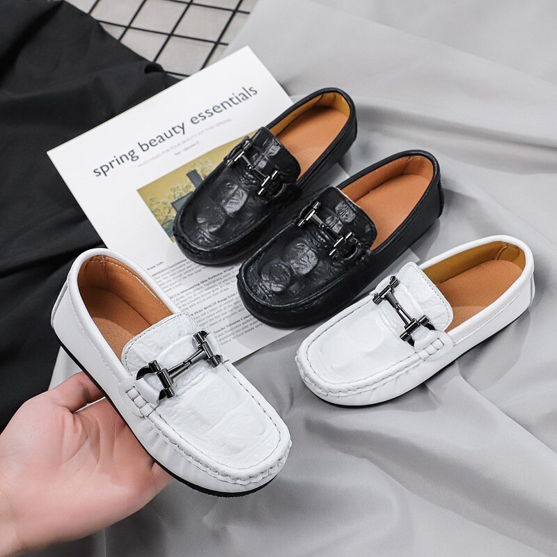 Children Leather Shoes Kids Loafers Shoes Black White Moccasins Baby Toddler Slip On Flats Boys Student Kids Dress Casual Shoes