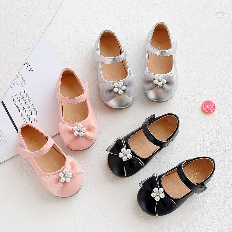 Children Little Girls Leather Bowknot Princess Shoes New 2020 Pearl Toddler Baby Shoes Girls Dress Shoes for Party and Wedding