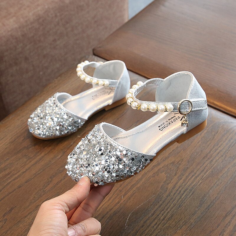 Children Toddler Baby Girls Sandals Princess Shoes For Little Girls School Mary Janes Sequins Crystal Dress Shoes 2 3 4 6 Years