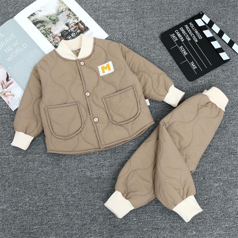 Childrens Autumn Winter New Cotton Clothing Suits Baby Cotton-padded Clothes Cotton Trousers Casual Suits Outdoor Two-piece Suit
