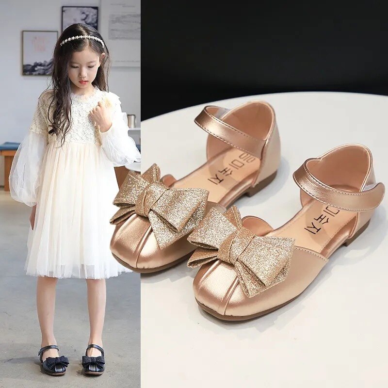 Children's Princess Dress Shoes Summer Baotou Baby Girls Sandals Fashion Soft Sole Single Shoes Kids Bowknot Leather Shoes New
