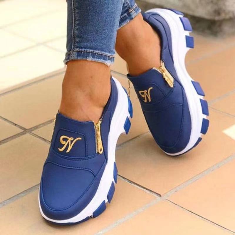 Chunky Sneakers Women 2021 New Solid Color Thick Bottom Zipper Walking Women's Shoes Female Breathable Non Slip Platform Shoes