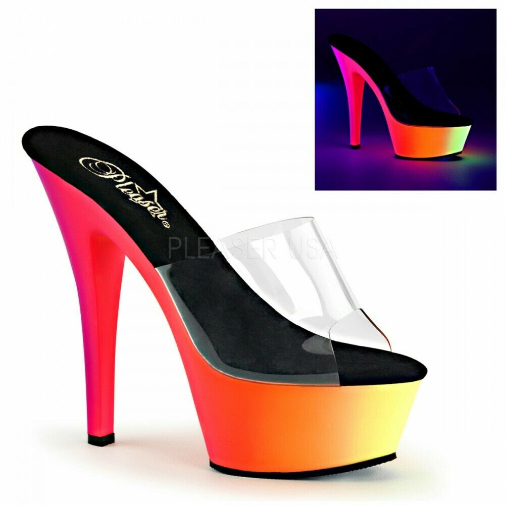 Clearance Pleaser 6" rainbow neon slip on stripper shoes RBOW201UV sz 6
