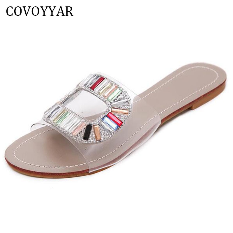Clearance Sale! Colorful Rhinestone Women Sandals Slippers Summer Slip On Flat Slides Casual Beach Shoes Women WSS769