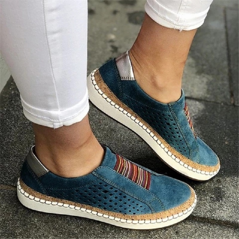 (Clearance SALE) Hollow-Out Round Toe Women Casual SneakerS Hand-stitched Striped Breathable Casual Round Toe Slip women shoes