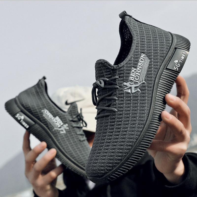 Cloth shoes men's spring new single shoes Korean version breathable flying woven leisure sports shoes mesh walking shoes