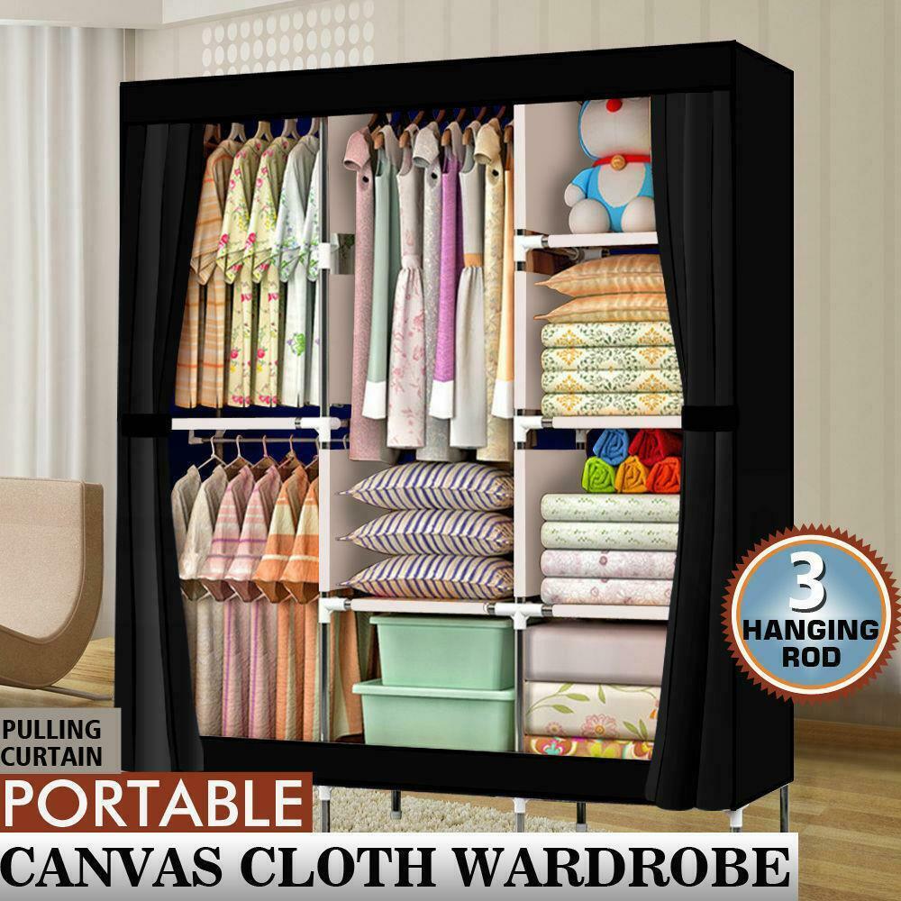 Clothes Closet Wardrobe 71" Portable Rack Storage Organizer Movable w/ Shelves