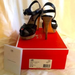 Coach Shoes | Coach Leather High Heel Sandal 5in Heel 1in Rise Worn A Few Times | Color: Black/Tan | Size: 6