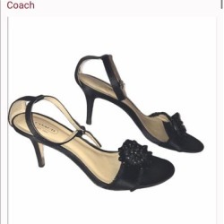 Coach Shoes | Coach Shoes Black Satin Open Toe 3 High Heels | Color: Black | Size: 7