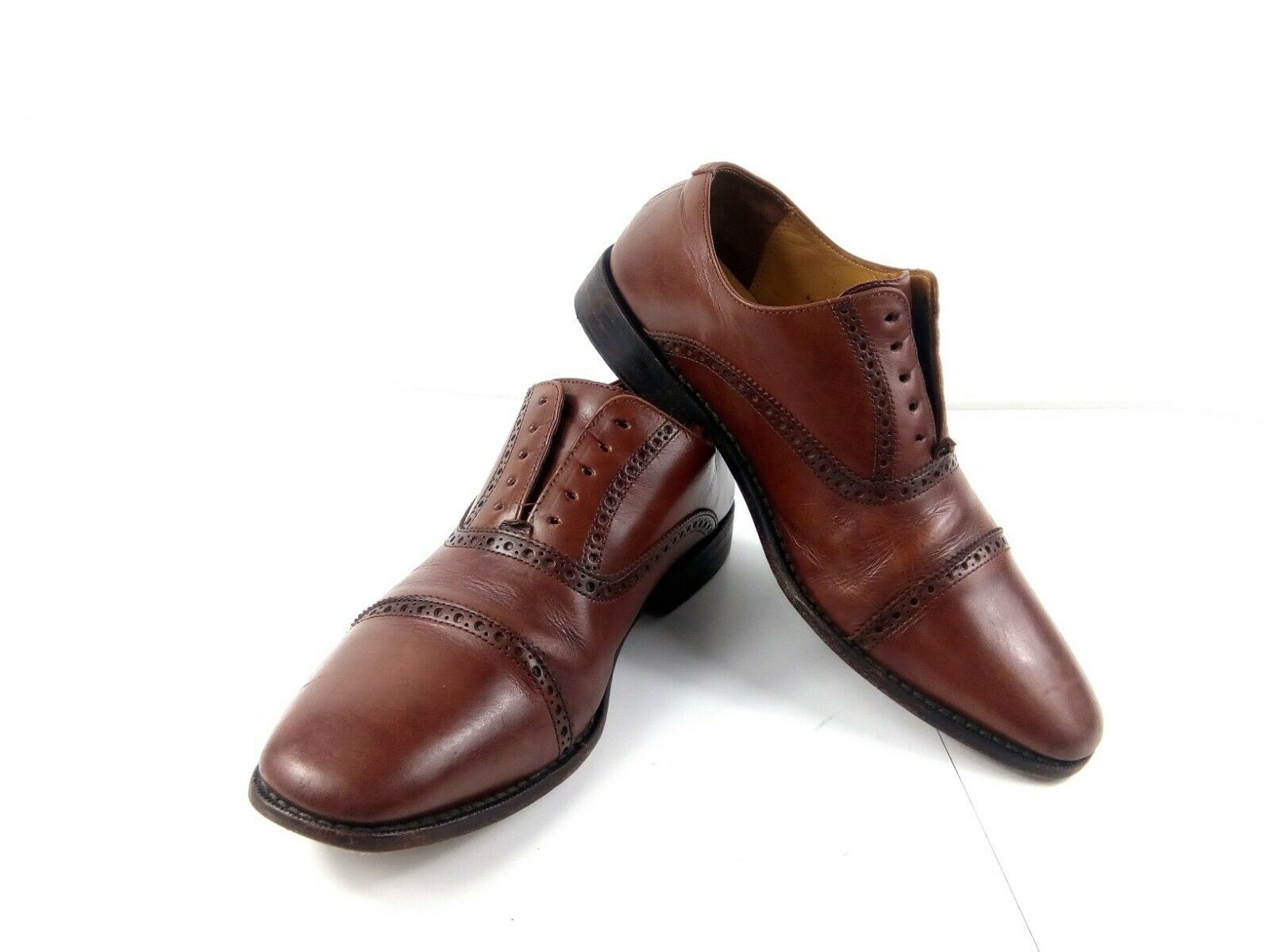 Cole Haan NikeAir Men's 9.5M Brown Leather Cap Toe Dress Oxfords Shoes No Laces