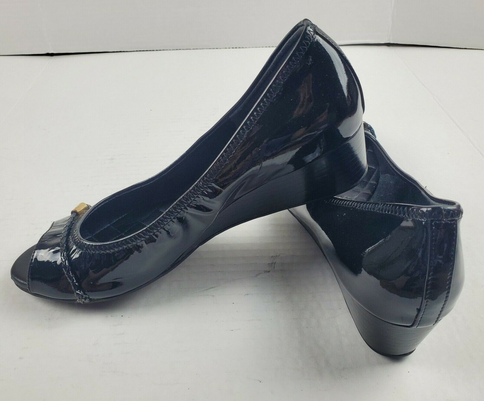 COLE HAAN Wedge Pump Heel Black Patent Leather Dress Shoes 7.5 8 No Sz EUC