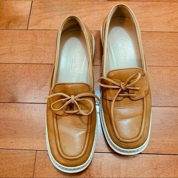 Cole Haan Women’s Tan Leather Loafer Boat Shoes With Leather Laces Size 7