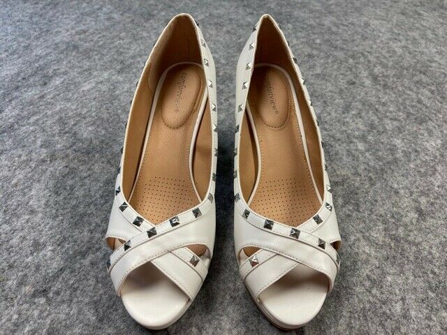Comfort View High Heel Dress Shoes 12WW 12 Extra Wide White Studs Open Toe New