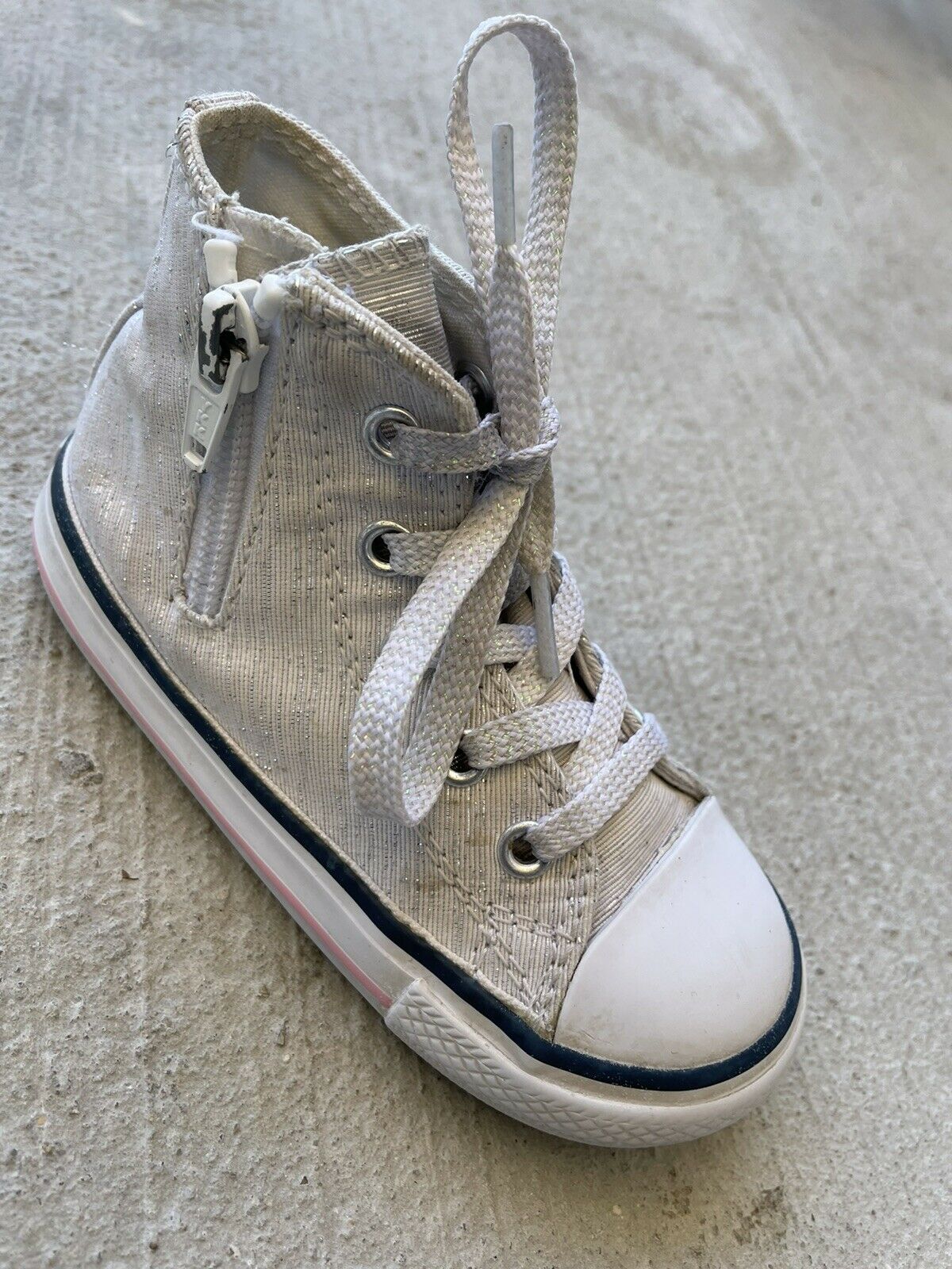 Converse All Star Toddler Girls White Glitter High Top Sneakers Shoes Size 7