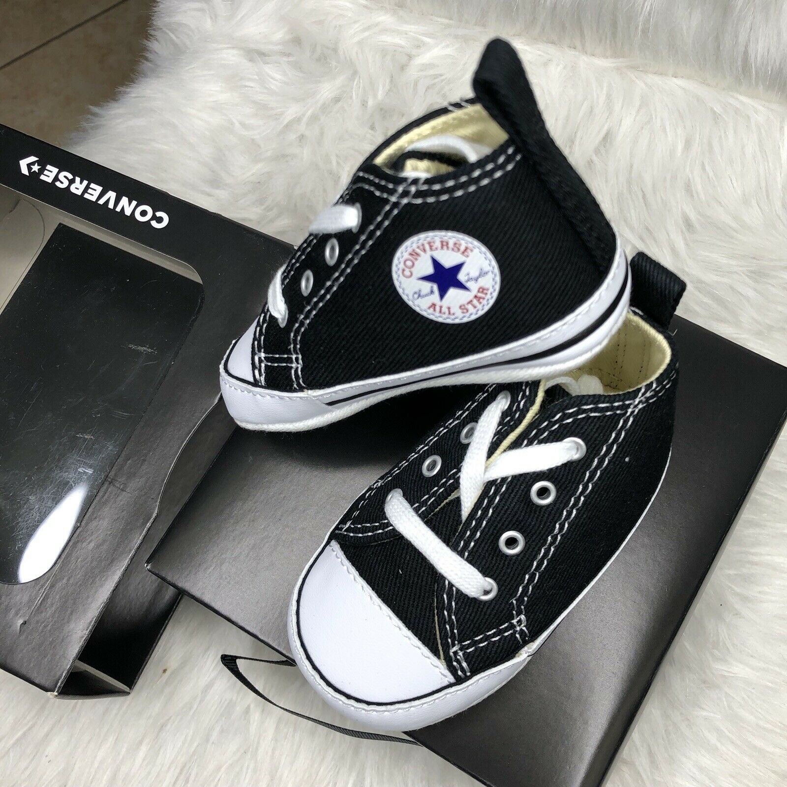 CONVERSE NEWBORN CRIB BOOTIES BLACK 8J231 FIRST ALL STAR BABY SHOES SIZE 4