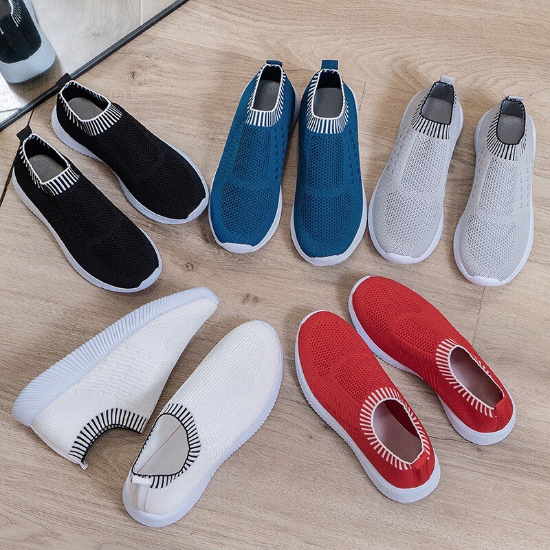 Couple Shoes Men And Women Vulcanized Sneakers Slip-on Knitted Sock Trainers Zapatillas Mujer Casual Size 35 to 46