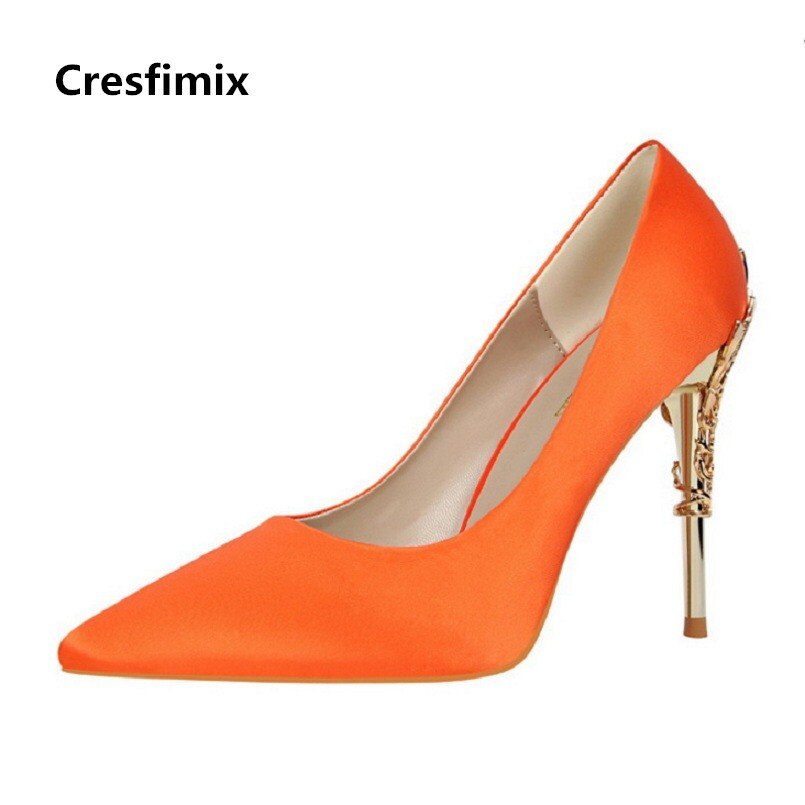 Cresfimix tacones altos women fashion candy color high quality pu leather high heel shoes female comfortable orange shoes b2742