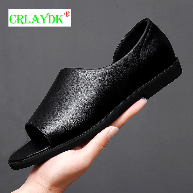CRLAYDK Men's Business Working Office Sandals Summer Leather Open Toe Walking Casual Male Fashion Dress Formal Shoes Sandales