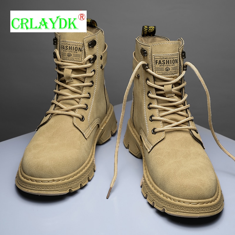 CRLAYDK Men's Fashion Leather Boots Side Zipper Outdoor Waterproof Hiking Shoes Casual Work Ankle Male Tooling Formal Booties