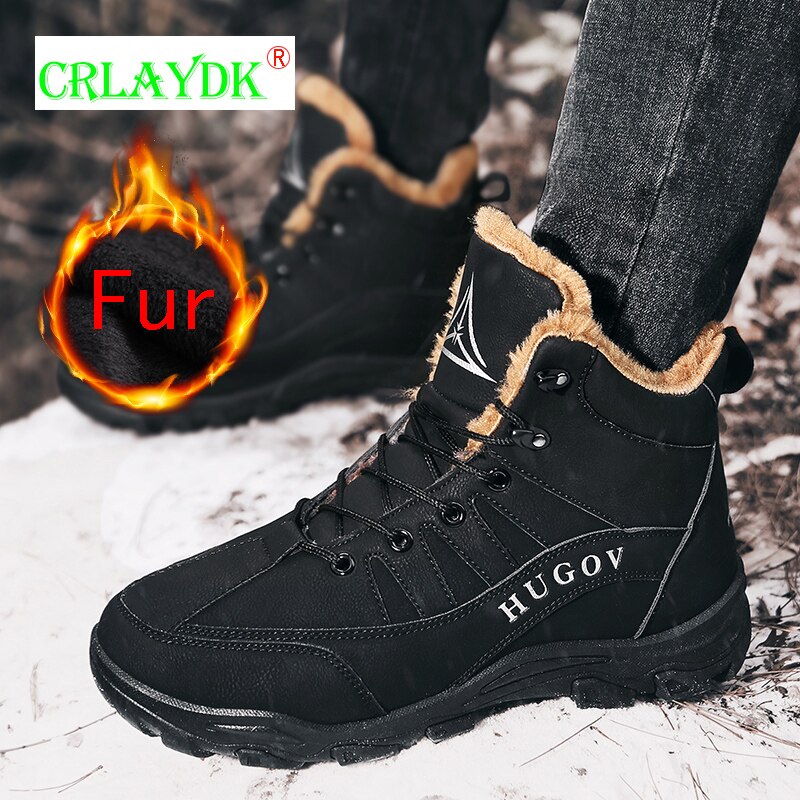 CRLAYDK Winter Men's Fashion Snow Ankle Boots Fur Lined Waterproof Outdoor Hiking Shoes Insulated Keeps Feet Warm Travel Booties