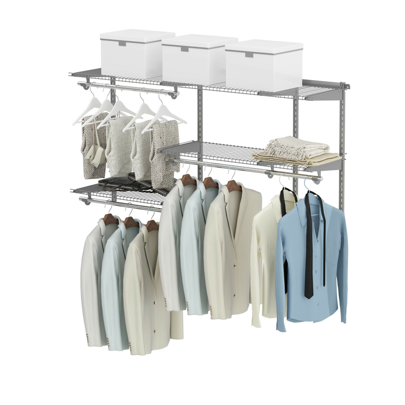 Custom Closet Organizer Kit 3 to 5 FT Wall-mounted Closet System w/Hang Rod Grey