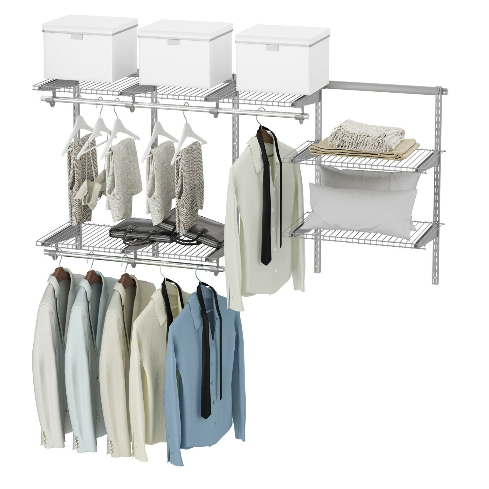 Custom Closet Organizer Kit 3 to 6 FT Wall-mounted Closet System w/Hang Rod Grey