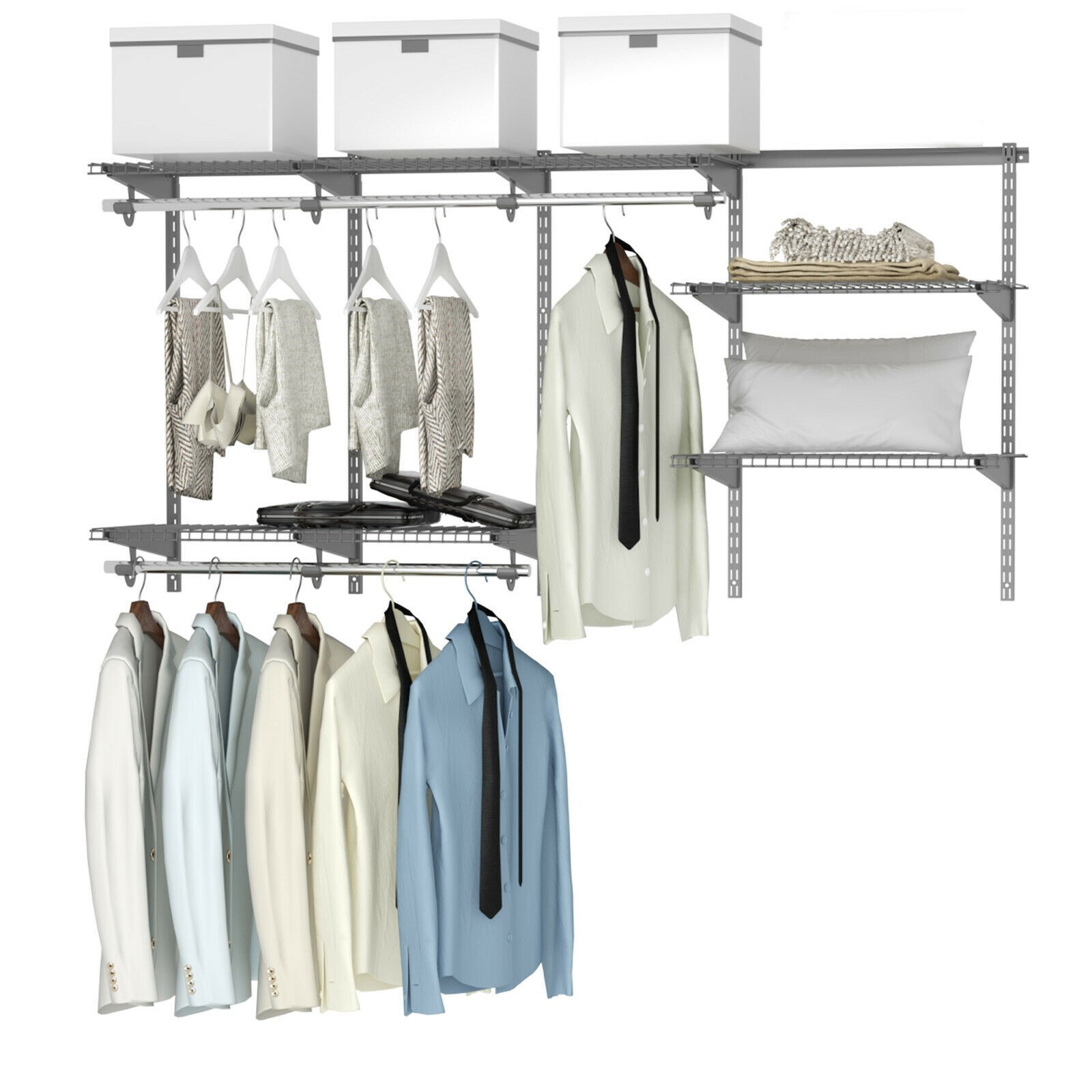 Custom Closet Organizer Kit 3 to 6 FT Wall-Mounted Closet System W/Hang Rod Grey