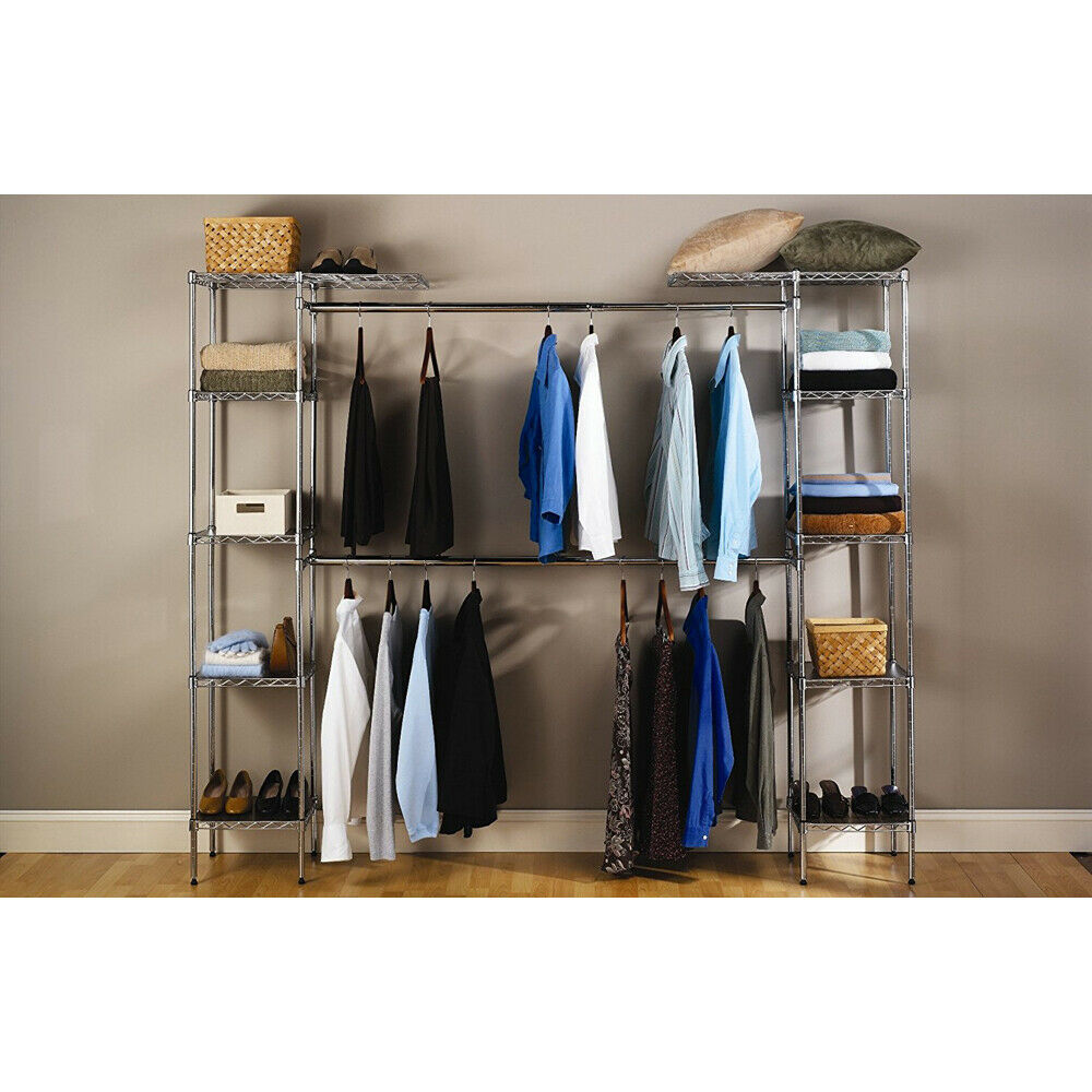 Custom Closet Organizer Shelves System Kit Expandable Clothes Storage Metal Rack