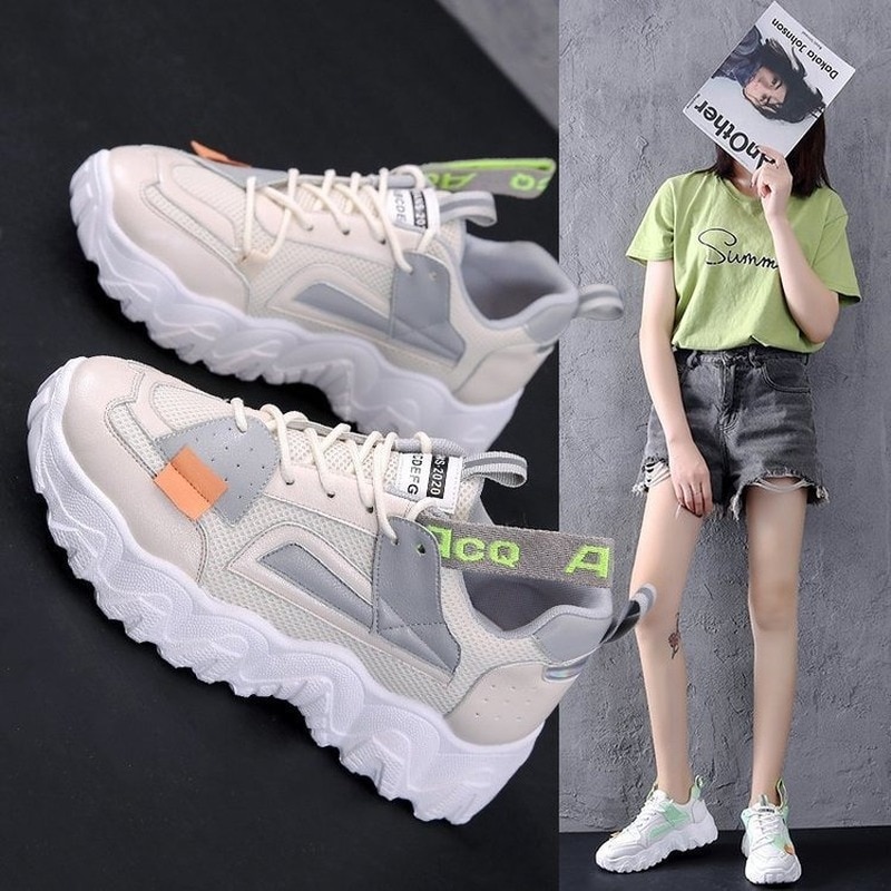 Daddy Shoes Women 2022 New Net Shoes Thick-soled Increased Sports Shoes Casual Flat Shoes Zapatos Adidas Mujer