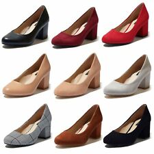 DailyShoes Women's Short Chunky Round High Heels Pump Office Dress Party Shoes