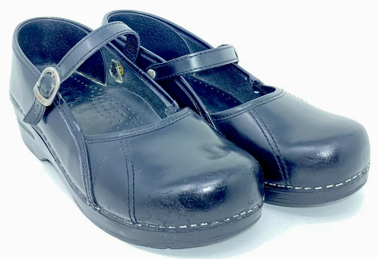 Dansko Shoes Black Mary Jane Strap Clog Leather EU 40 US 9 UK 7.5 Stitching