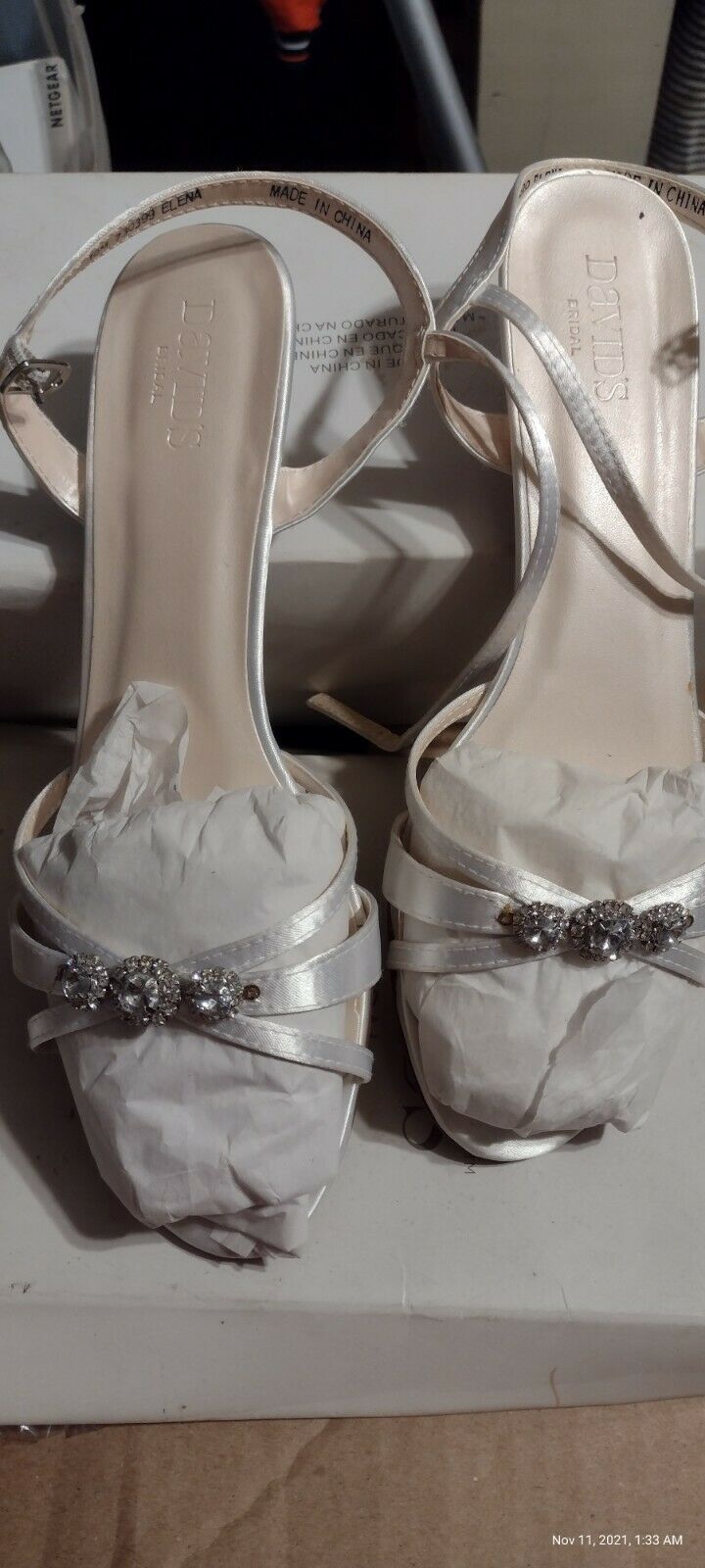 David's Bridal Dress Shoes Low Heels size 10 wedding prom Elena rhinestone