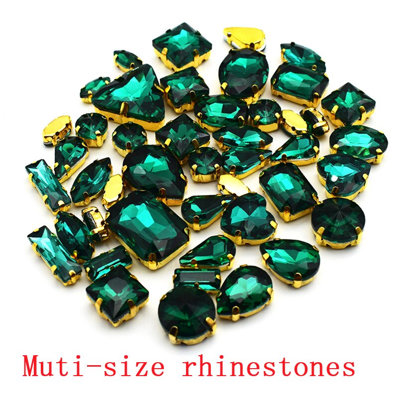Decoration Emerald Green Glass Rhinestones for Garment Loose Flatback Dress Jewelry Stones Crystal Sew On Rhinestones 50PCS/PACK