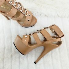 Delight 658 Tan Cage Style Ring Details Platform Shoes Sandals 6" High Heels NY