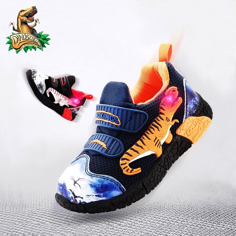 DINOSKULLS T-Rex LED Flashing Autumn 3-6Y Boys Shoes Little Kids Light Up Breathable Children Outdoor Casual Sneakers Lightweigh