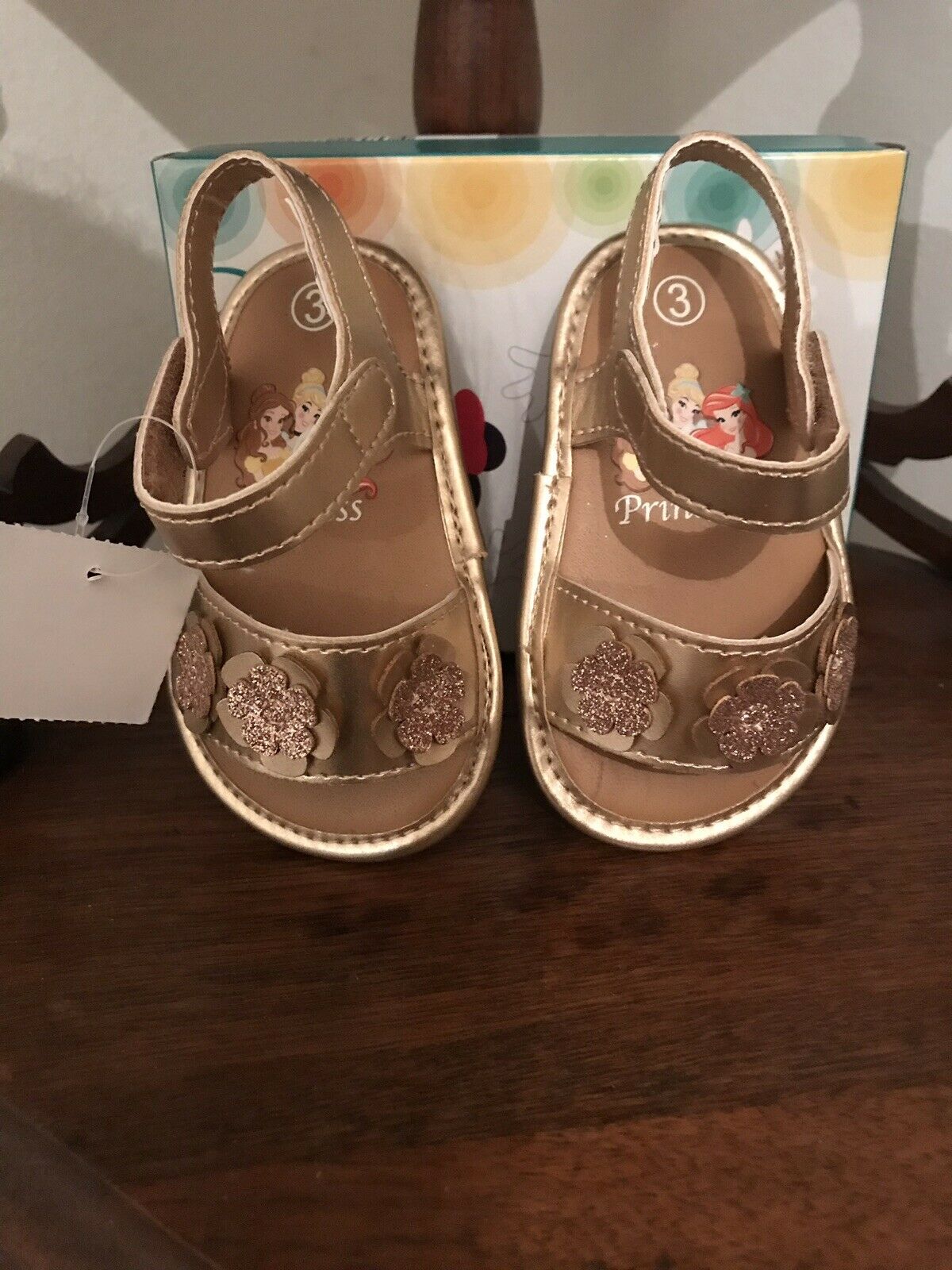 Disney Princess Rose Gold Toddler Infant Sandals Shoes SZ 3 BEAUTIFUL NWB