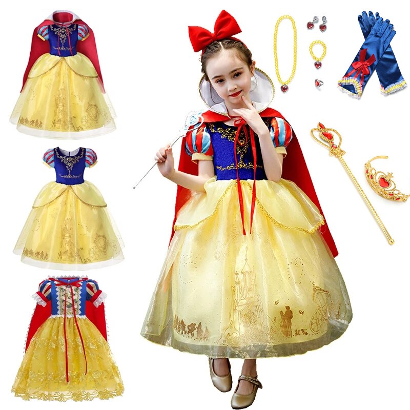 Disney Snow White Princess Dress for Girls Prom Princess Baby Dress for Helloween Party Cosplay Clothes Fancy Teens Clothing