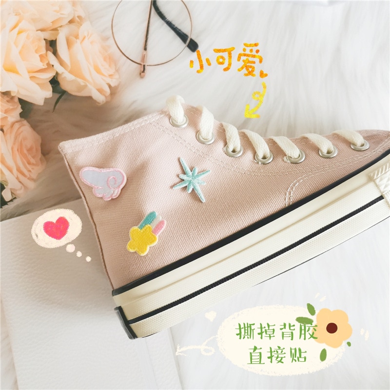 DIY Cute Shoe Charms for Nike Air Force 1 Lovely Embroidered Self-adhesive Sneaker Accessories Girl Kids Sneaker Charms Designer