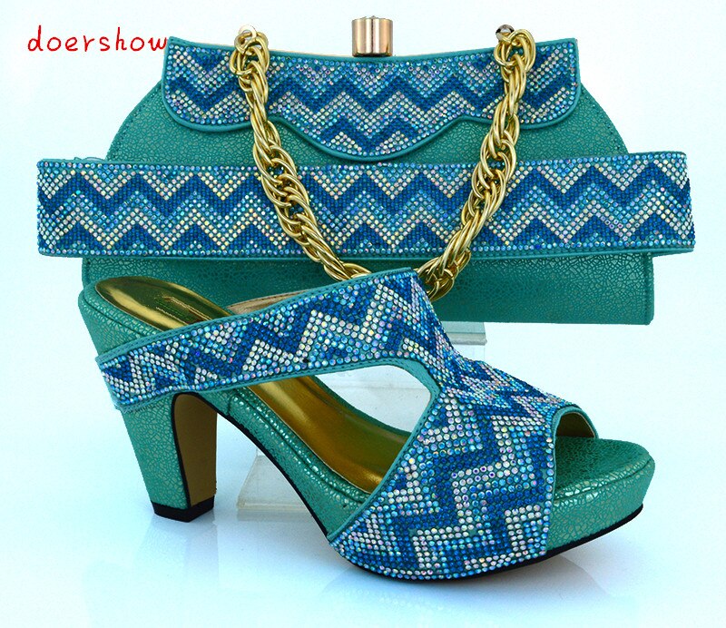 doershow High Quality Excellent Style African shoes and bag high heel for African wedding,Shoes and bag to match!HVB1-45